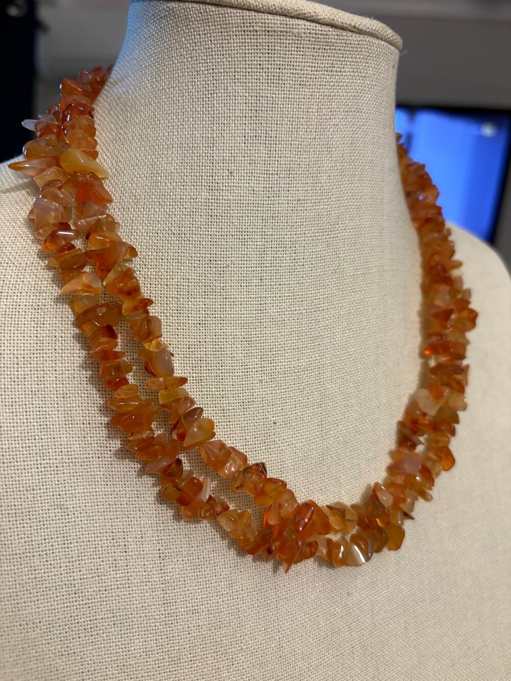 Natural Carnelian Orange Chalcedony Chip Necklace 39” Single Strand